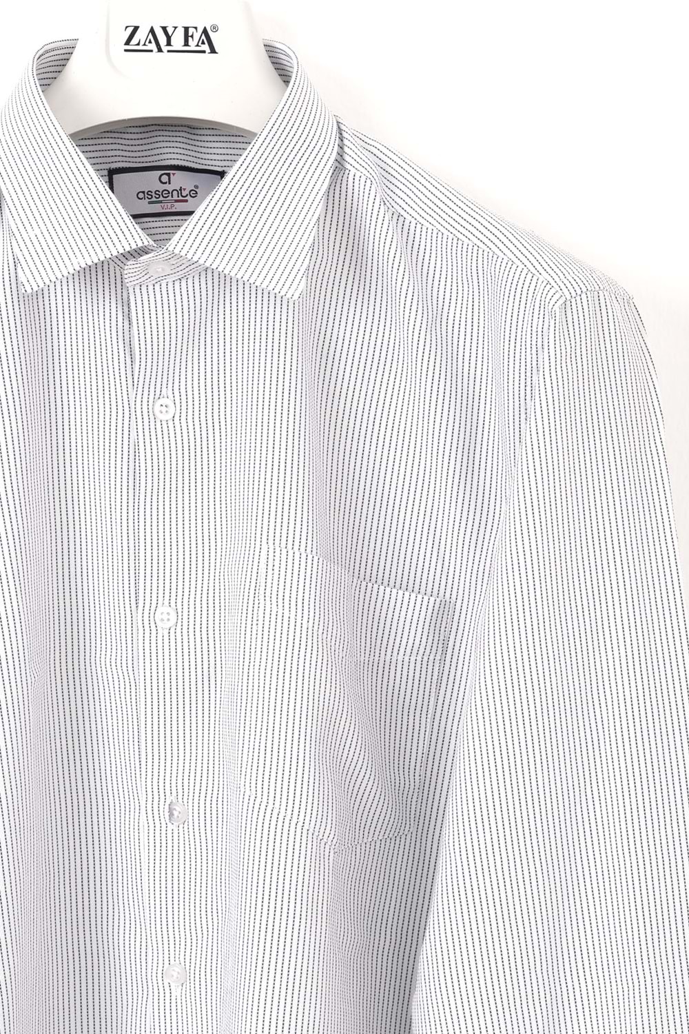 Assente Beyaz Çizgili Cepli Klasik Uzun Kol Erkek Gömlek