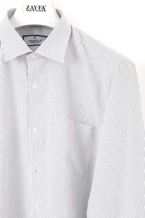 Assente Beyaz Çizgili Cepli Klasik Uzun Kol Erkek Gömlek
