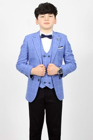 Zyf Mavi Kareli Çocuk Takım Elbise
