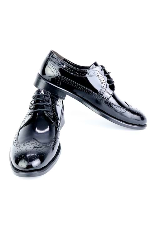 Fecri Hüner Hakiki Deri Bağcıklı Siyah Rugan Erkek Ayakkabı