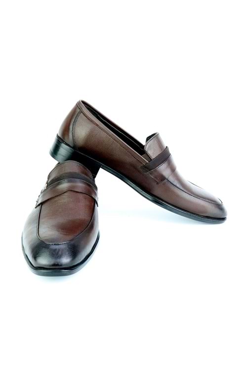 Fecri Hüner Hakiki Deri Bağcıksız Kahverengi Erkek Ayakkabı