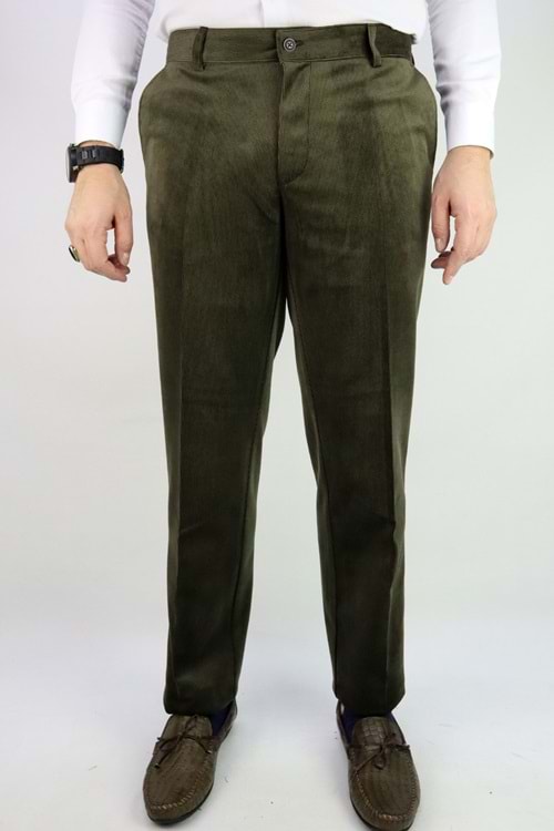 Lavetto Koyu Haki Yeşil Klasik Erkek Kadife Pantolon