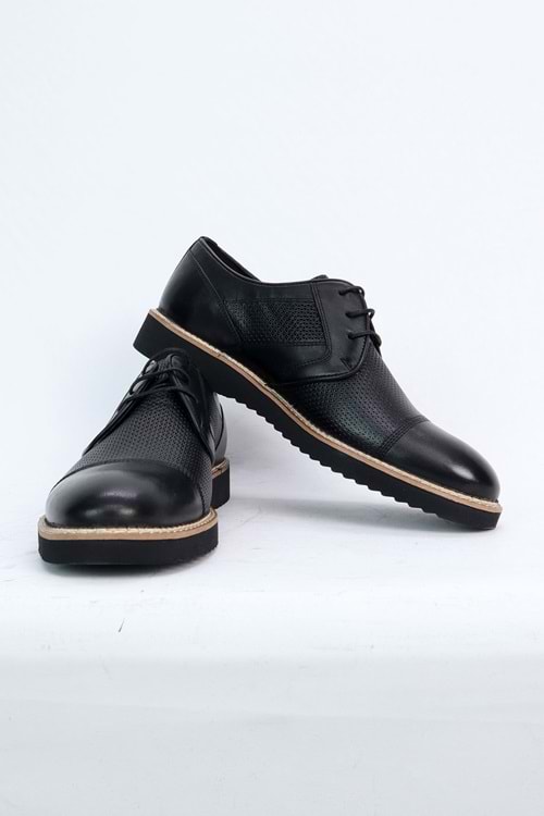 Murat Doğan Siyah Bağcıklı Hakiki Deri Eva Taban Erkek Ayakkabı