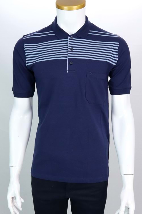 Reymo Lacivert Mavi Desenli Polo Yaka Klasik Erkek T-Shirt