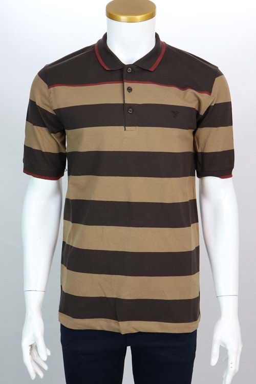 Reymo Kahverengi Desenli Polo Yaka Klasik Erkek T-Shirt