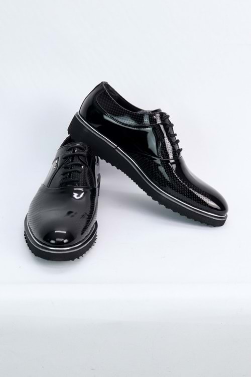 Tamboğa Siyah Rugan Eva Taban Deri Görünümlü Bağcıklı Erkek Ayakkabı