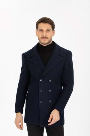 Vito Andolini Lacivert Kaşmir Slim Fit Kruvaze Erkek Kısa Palto