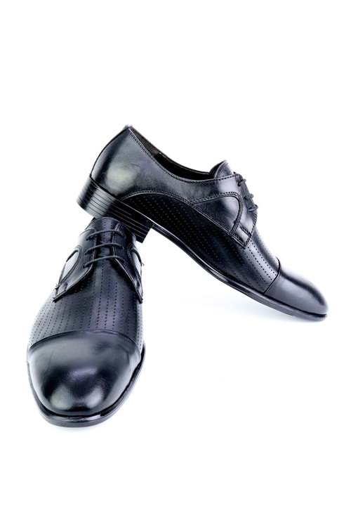 Fecri Hüner Hakiki Deri Bağcıklı Siyah Erkek Ayakkabı