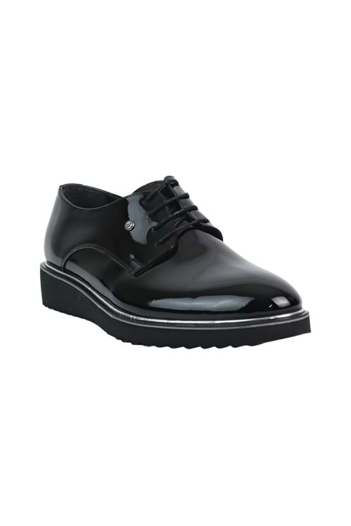 Tamboğa Siyah Parlak Rugan Bağcıklı Kalın Eva Taban Erkek Ayakkabı