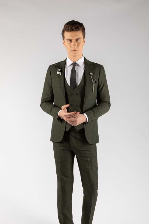 Vito Andolini Haki Yeşil Yelekli Slim Fit Erkek Takım Elbise